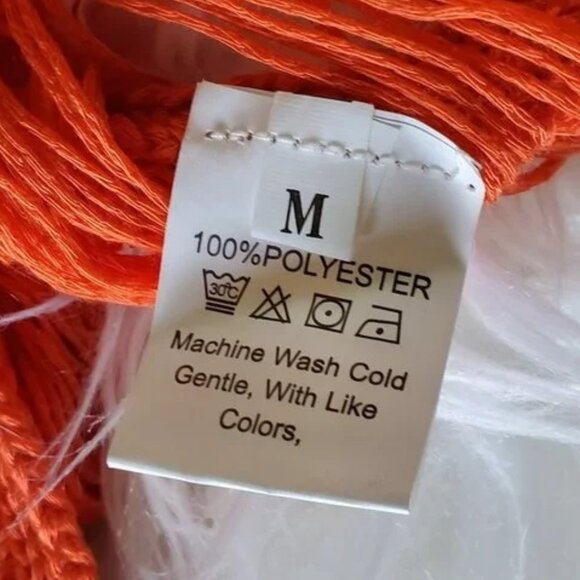 Crochet Orange Hollow Out One-Piece Bikini See Through Cover Up Jumpsuit SZ M - Picture 4 of 10